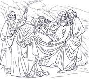 A family walking together in a line holding hands. Fourteenth Station Jesus Is Laid In The Tomb From Good Friday Coloring Pages Colouring Pages Free Coloring Pages