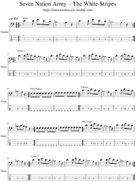 The White Stipes Seven Nation Army Bass Guitar Tab 1of 2 Bass Guitar Tabs Guitar Tabs Songs Guitar Tabs For Beginners