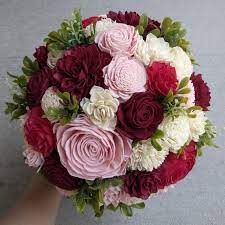 Wine, Blush, Red, and Ivory Sola Wood Flower Bouquet with Greenery - Bridal  Bridesmaid Toss | MakerPlace by Michaels