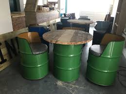 Oil Drum Table And Swivel Seats Recycled Oil Drums Industrial Design Furniture Metal Barrel Furniture Drum Table