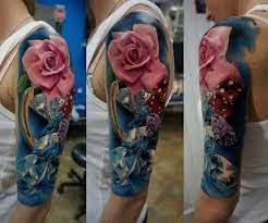 30 Flower Sleeve Tattoos Rose And Diamond Tattoo Diamond Tattoos Tattoos