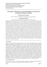 Pdf The Impact Of Managers Leadership Skills On Construction Project Performance In Dubai