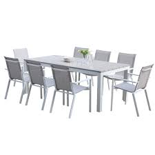Table de jardin forme oblongue 6/8 personnes / résine tressée plate table de jardin forme oblongue 6/8 personnes table sotta 130/180 table sotta 130/180. Salon De Jardin En Aluminium Blanc Et Textilene Gris 8 Places Tampa Mobilier De Jardin Bdbd