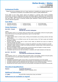 Waitress Or Waiter Cv Example With Writing Guide And Cv Template