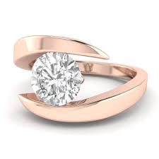 3/4 ctw art deco bridal set, vintage style wedding set, man made diamond simulants, halo engagement ring, sterling silver, rose gold plated. Rose Gold Tension Set Unique Floating Round Diamond Engagement Ring 0 80 Carat D Si1 100 Natural Shiree Odiz