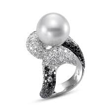 Black And White Pearl Ring With Diamonds Swr 3018 Mastoloni Pearl Ring Rings