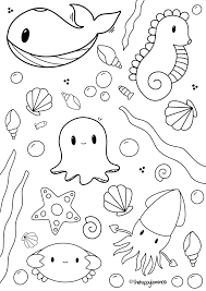 Sealife Colouring Page Kawaii Seashells Seahorse Octopus Cute Underwater Colouring Digital Download In 2020 Coloring Pages Coloring Sheets Sealife