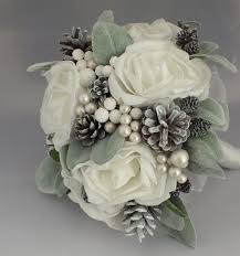 Artificial flowers have their advantages: Winter Wedding Bouquet Natural Lambs Ear Roses Berries Cones White Green Frost Bride Artificia Winter Wedding Bouquet Winter Wedding Wedding Bouquets