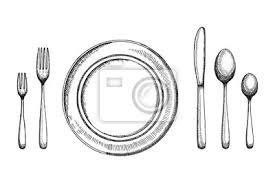 Image panneaux de signalisation > assiette et couvert. Assiette A Manger Avec Cuilleres Fourchettes Et Croquis De Vecteur Peintures Murales Tableaux Coutellerie Salle Cafes Myloview Fr