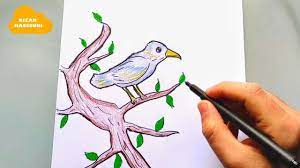 Comment dessiner un oiseau sur un arbre (dessin oiseau sur un arbre) -  YouTube