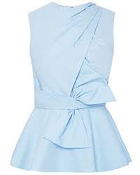 Prabal Gurung Draped Bow Cotton Peplum Top Light Blue 895 Moda Operandi Lookastic