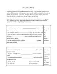 Transition Words 7th 10th Grade Worksheet Transition Words Transition Words Worksheet Words