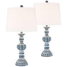 These seem like living room lamps to me, not bedside table lamps….???? Regency Hill Traditional Table Lamps Set Of 2 Blue Washed Tapered Drum Shade For Living Room Bedroom Bedside Nightstand Family Walmart Com Walmart Com