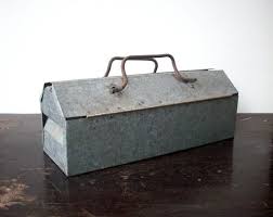 The tools are all metal with great ratchet handles with thumb operated reverse. Vintage Galvanized Metal Handmade Tool Tote Small Primitive Homemade Galvanized Metal Tool Tote Wood Tote