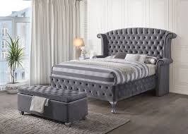 Acme 25820q Rebekah Gray Velvet Fabric Tufted Wing Back Queen Bed Set Upholstered Beds Upholstered Platform Bed Upholstered Bed Frame