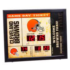 Team Sports America Cleveland Browns Nfl Bluetooth Ticket Stub Wall Clock 7cl3807 The Home Depot Cleveland Browns Gifts For Sports Fans Team Colors