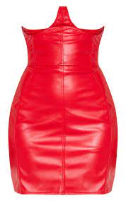 Red Faux Leather High Waisted Bustier Mini Skirt Red Leather Skirt Red Skirt Outfits Red Leather Dress