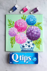 How to paint flowers on canvas for beginners. How To Paint Hydrangeas In A Jar Using Q Tips And Bubble Wrap Easy
