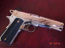 Rose gold custom mix on a cabot 1911. Colt Government Competition Series 38 Super Engraved Refinished Rose Gold Bright Stainless Frame Series 70 Custom Grips 2 Mags 1 Of A Kind Showpiece