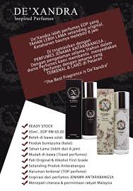 5) saya dapati beberapa perfumes yang mirip dexandra tetapi jenama berlaianan dan harga lebih murah. De Xandra Upm Senarai Produk