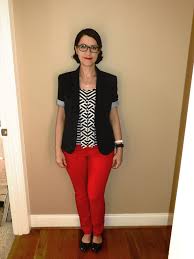 Black And White Striped Tank Top Outfit Black Short Sleeve Blazer Black And White Striped Tank Top With Front Ruffle Orange Pants Chic Work Outfit Short Sleeve Blazer Work Looks