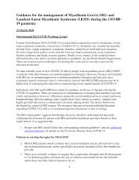 Law c, flaherty cv, bandyopadhyay s. Https Www Myastheniagravis Org Wp Content Uploads 2020 03 Mg Covid19 Guidelines Final 3 23 20 1 Pdf