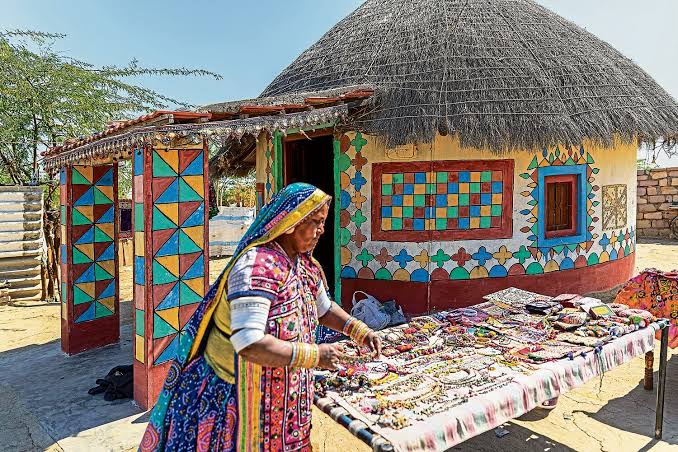 Traditional Bhunga house in Hodka, AI generated