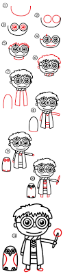 Draw outline for dressing from the edges. How To Draw A Cartoon Harry Potter And Hedwig Art For Kids Hub