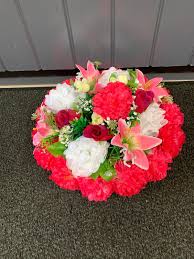 Artificial flower arrangements for graves, memorials and funerals. Red Silk Flowers Grave Posy Balla Florist