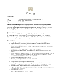 Taking directions from a finance director, assistant finance directors exercise general direction, and supervision over staff. Http Www Vrancor Com Userfiles Construction Accountant Executive Assistant To The Ceo Pdf