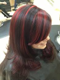 She has bright red color, and it creates a beautiful effect. Pin By Salon Samaria On Joanna Madison Hair Highlights And Lowlights Diy Highlights Hair Black Hair With Red Highlights