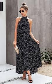 Prettygarden Women S Casual Halter Neck Sleeveless Floral Long Maxi Dress Backless Loose Ruffle Sund In 2020 Boho Maxi Dress Affordable Summer Dresses Long Maxi Dress