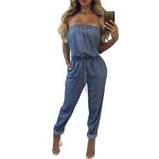 Free delivery and returns on ebay plus items for plus members. Sweet Tube Top Denim Jean Drawstring Jumpsuit Fashion Romper Womens Denim Jumpsuit Fashion Forward Outfits