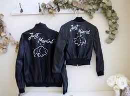 Hand Painted Just Married Leather Jackets For Catalina Island Wedding Buffalo Mascot On Black Leather Bride And G Jackets Cargo Jacket Mens Leather Jacket Men