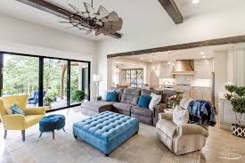 Custom Home Builder Tulsa Ok Rustic Glam Living Room Open To Kitchen With Wood Beams On Ceiling Hand Scra Rustic Glam Living Room Glam Living Room Home