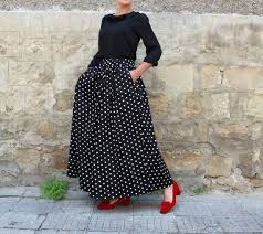 Black And White Polka Dot Maxi Skirt New Spring Summer 2016 Model Black Polka Dots Maxi Skirt With Pockets The Polka Dot Skirt Black Spring Summer Skirts Party Skirt