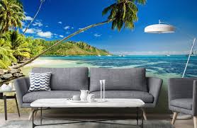 Nothing is more relaxing than a room with a beautiful beach mural wallpaper, with the sun shining and waves slowly crashing on the sand. Beach Wallpaper Tropical Beach Wall Murals Wallsauce Us