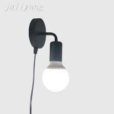 Juliyang Simple Wall Light With On Off Plug Switch White Black Silver Fix Bulb Bed Room Living Room Bedside Lamp 110v 220v Review Lamp Bedside Lamp Wall Lamp