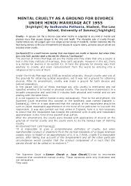 Doc Mental Cruelty As A Ground For Divorce Under Hindu Marriage Dg Maur Academia Edu