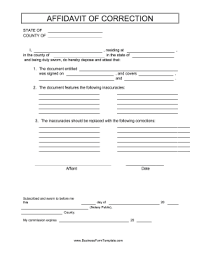 Affidavit Of Correction Template Business Letter Format Legal Documents Small Business Help