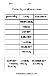 Days Of The Week Yesterday And Tomorrow Worksheet Special Education Worksheets School Worksheets English Worksheets For Kids