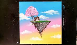 Flying Floating Island Painting In Acrylic Paint Painting Simple Acrylic Paintings Time Painting