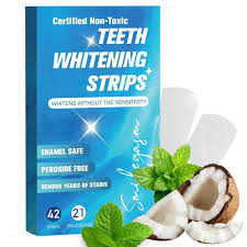 Natural Peroxide-Free Teeth Whitening Strips with Coconut Oil