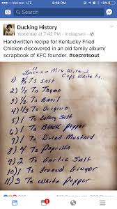 Kfc Original Handwritten Recipe Secretsout Recipe For Kentucky Fried Chicken Restaurant Recipes Kfc