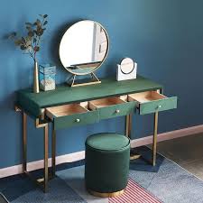 Gold Makeup Vanity With Drawers Pink Green Velvet Upholstered Makeup Vanity Table With Mirror Dressing Table With Stool Small Large In 2020 Makeup Vanity With Drawers Vanity Table Dressing Table With Stool