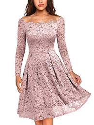 Missmay Womens Vintage Floral Lace Long Sleeve Boat Neck Cocktail Party Swing Dress