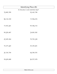 The Identify Place To Ten Millions Comma Separator B Math Worksheet From The Place Value Worksheets Pa Place Value Worksheets Math Worksheet 5th Grade Math