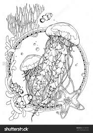 Coloring Page For Adults Antistress Drawing Ocean Life Jellyfishes Coloring Pages Art Drawings