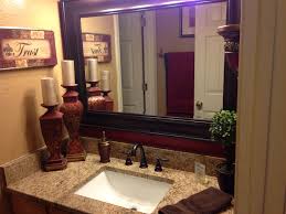 Tan Red Bathroom Remodel Bellagio Sand Granite Counter Tops And Fluer De Lis Decor Bathroom Red Restroom Decor Bathrooms Remodel