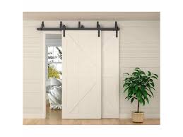 Sliding closet opaque glass 4 lites bypass doors / mela 7222 white silk / rails hardware set / wood solid bedroom wardrobe doors. 6 6ft Bypass Barn Door Hardware Sliding Kit 4 16ft For Interior Exterior Cabinet Closet Doors With Hangers J Shape Roller 2 Piece 6 6 Foot Rail Newegg Com